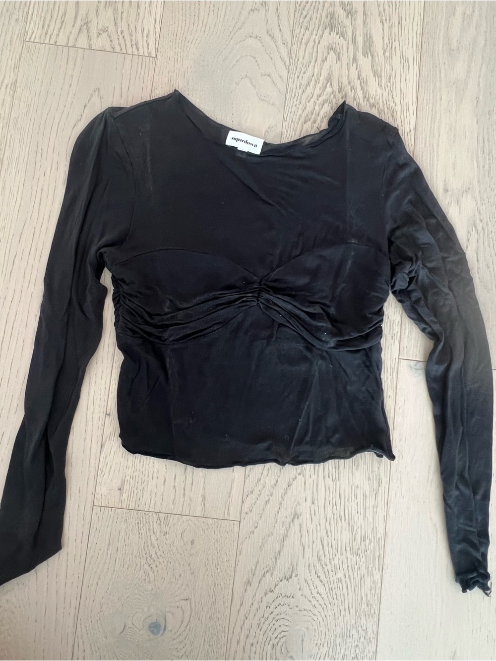 superdown Black Long-Sleeve Ruched Front Tee